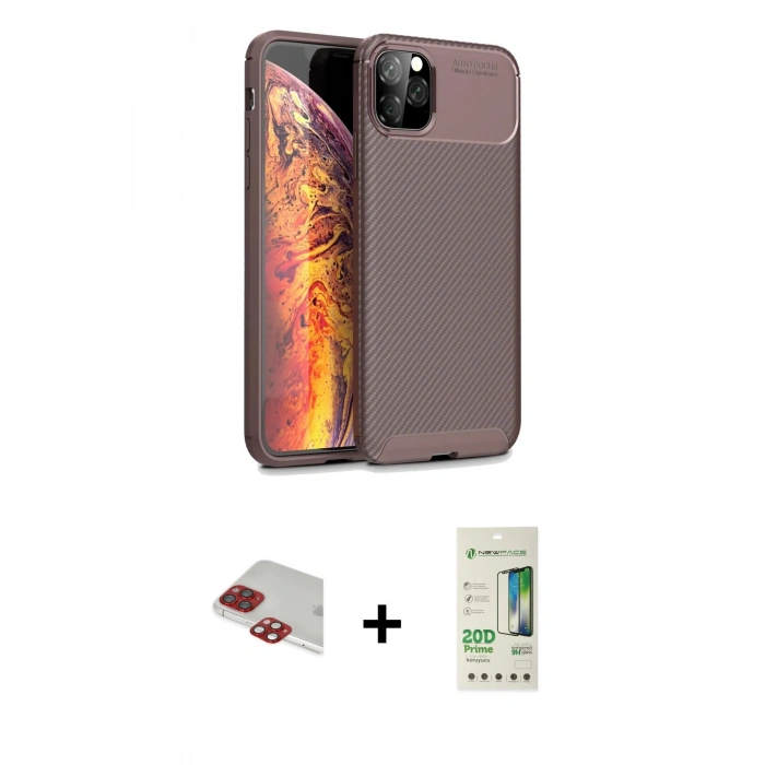 MARSİLYAN™- iPhone 11 Pro Max Kılıf Eksen Form Prime - Siyah 20D Premium Cam Ekran Koruyucu + Pers Alüminyum Kamera Lens - KI