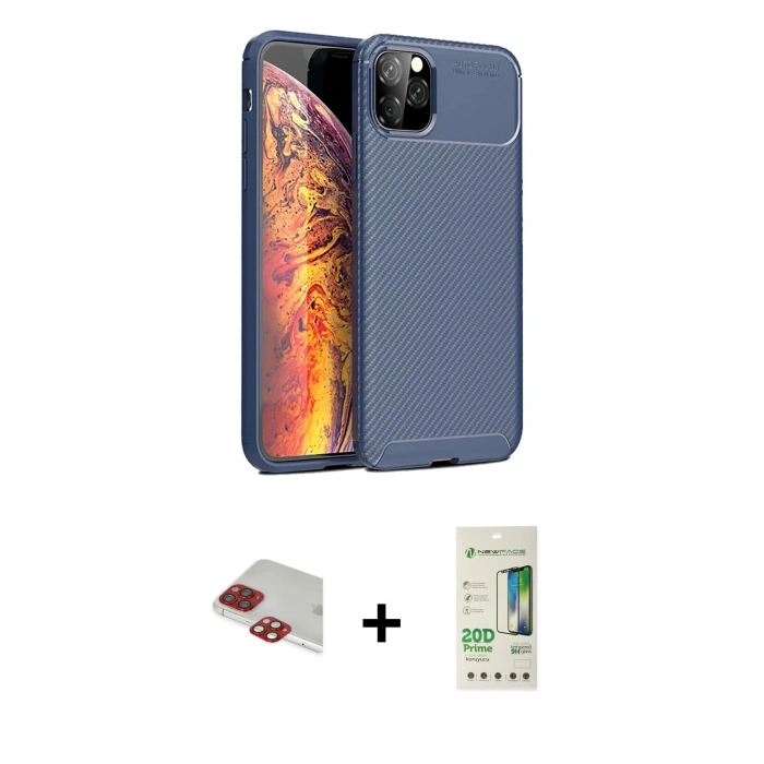 MARSİLYAN™- iPhone 11 Pro Max Kılıf Eksen Form Prime - Siyah 20D Premium Cam Ekran Koruyucu + Pers Alüminyum Kamera Lens - KI