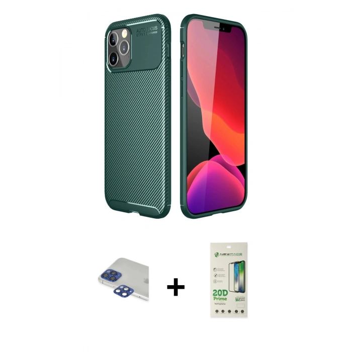 MARSİLYAN™- iPhone 11 Pro Max Kılıf Eksen Form Prime - Siyah 20D Premium Cam Ekran Koruyucu + Pers Alüminyum Kamera Lens - LT