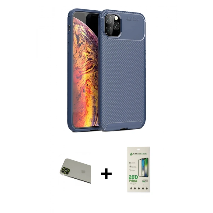 MARSİLYAN™- iPhone 11 Pro Max Kılıf Eksen Form Prime - Siyah 20D Premium Cam Ekran Koruyucu + Rainbow Kamera Lens Koruma Cam - YL
