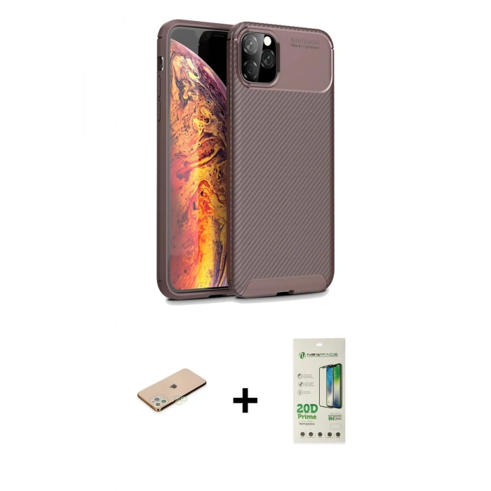 MARSİLYAN™- iPhone 11 Pro Max Kılıf Eksen Form Prime - Siyah 20D Premium Cam Ekran Koruyucu + Renkli Kamera Lens Koruma Cam - YL