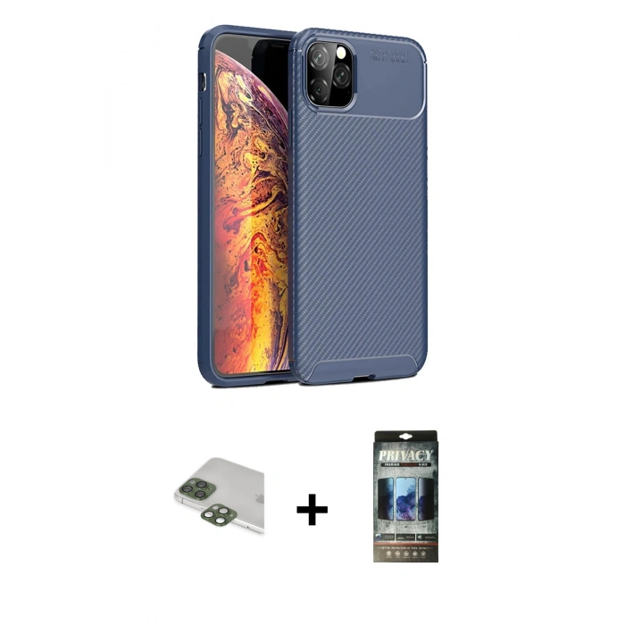MARSİLYAN™- iPhone 11 Pro Max Kılıf Eksen Form Prime - Siyah 34D Hayalet Izgaralı Cam + Yeşil Pers Alüminyum Kamera Lens
