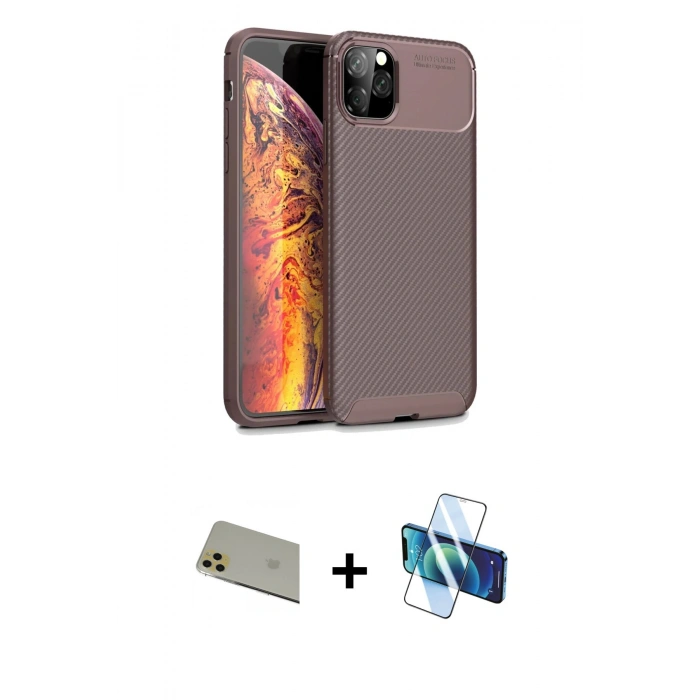 MARSİLYAN™- iPhone 11 Pro Max Kılıf Eksen Form Prime - Siyah 3D Antistatik Seramik Nano Ekran Koruyucu + Rainbow Kamera Lens Koruma Cam - GD