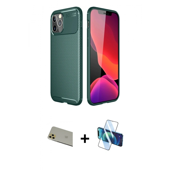 MARSİLYAN™- iPhone 11 Pro Max Kılıf Eksen Form Prime - Siyah 3D Antistatik Seramik Nano Ekran Koruyucu + Rainbow Kamera Lens Koruma Cam - GD