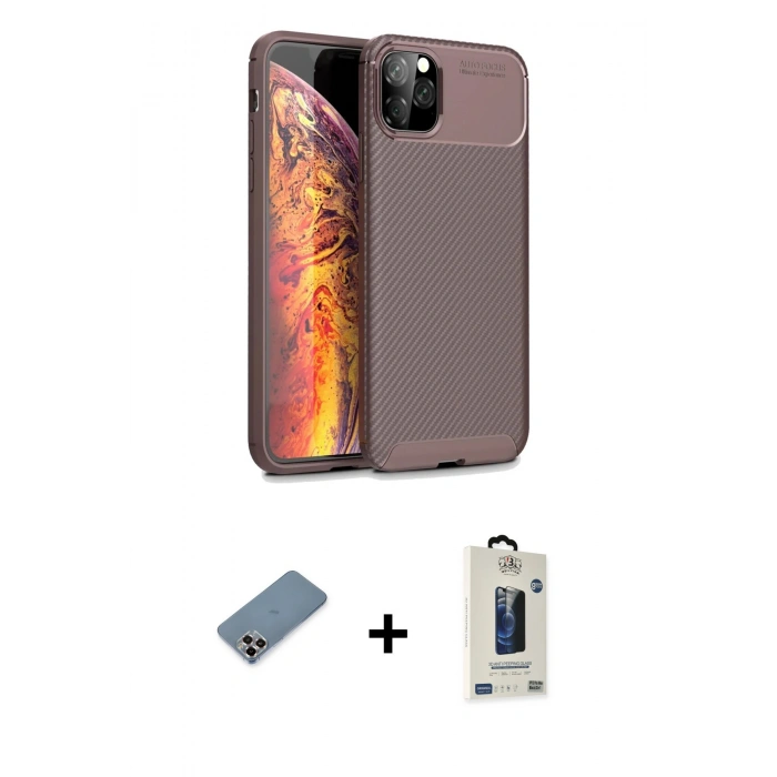 MARSİLYAN™- iPhone 11 Pro Max Kılıf Eksen Form Prime - Siyah Bilvis Hayalet Cam Ekran Koruyucu + Metal Kamera Lens Koruma Cam - MR