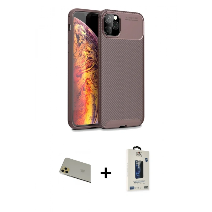MARSİLYAN™- iPhone 11 Pro Max Kılıf Eksen Form Prime - Siyah Bilvis Hayalet Cam Ekran Koruyucu + Rainbow Kamera Lens Koruma Cam - GD