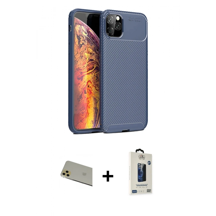 MARSİLYAN™- iPhone 11 Pro Max Kılıf Eksen Form Prime - Siyah Bilvis Hayalet Cam Ekran Koruyucu + Rainbow Kamera Lens Koruma Cam - GD