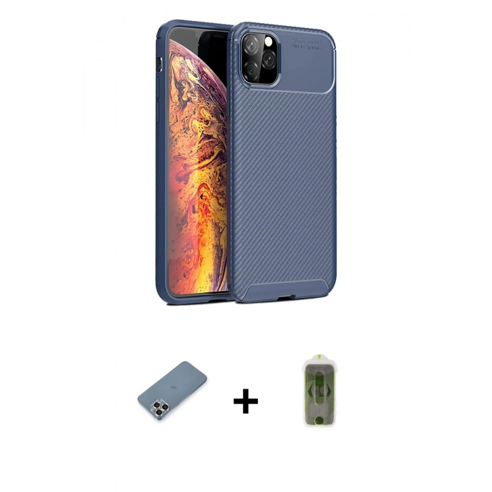 MARSİLYAN™- iPhone 11 Pro Max Kılıf Eksen Form Prime - Siyah Joko Magic 5D Hayalet Cam + Metal Kamera Lens Koruma Cam - GS