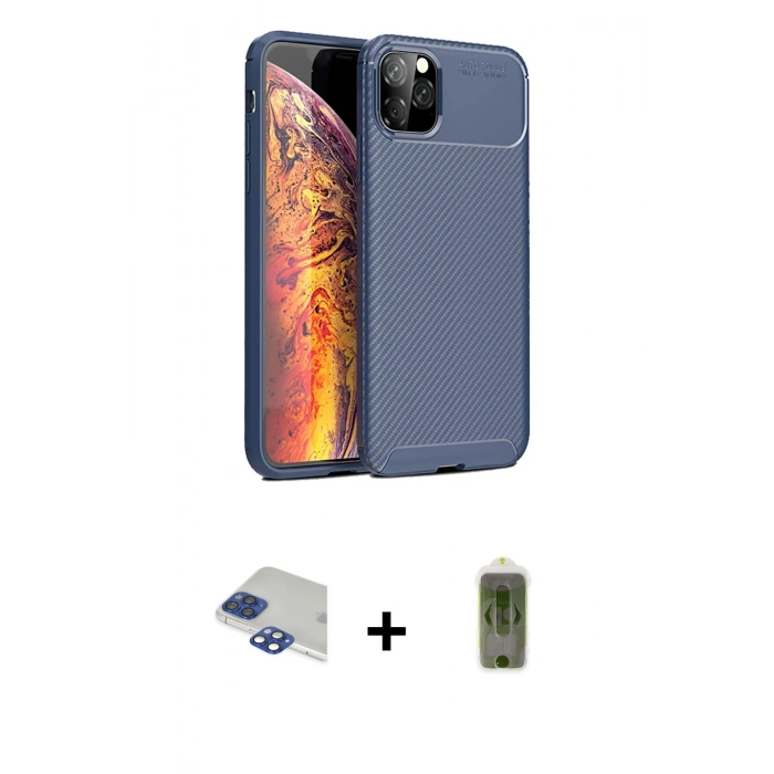 MARSİLYAN™- iPhone 11 Pro Max Kılıf Eksen Form Prime - Siyah Joko Magic 5D Hayalet Cam + Pers Alüminyum Kamera Lens - LT