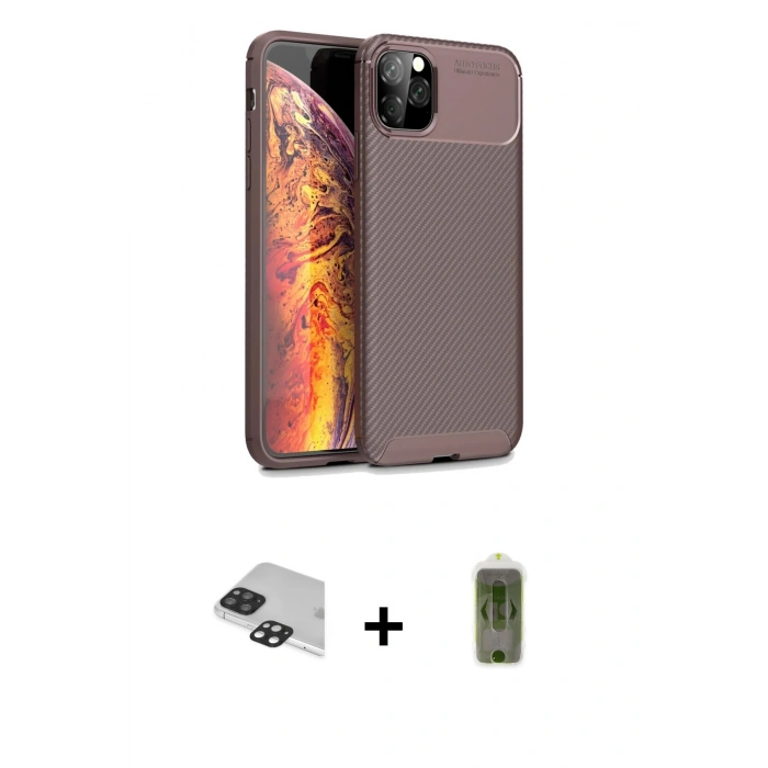 MARSİLYAN™- iPhone 11 Pro Max Kılıf Eksen Form Prime - Siyah Joko Magic 5D Hayalet Cam + Pers Alüminyum Kamera Lens - SH