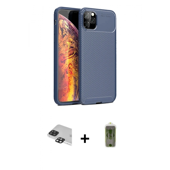 MARSİLYAN™- iPhone 11 Pro Max Kılıf Eksen Form Prime - Siyah Joko Magic 5D Hayalet Cam + Pers Alüminyum Kamera Lens - SH