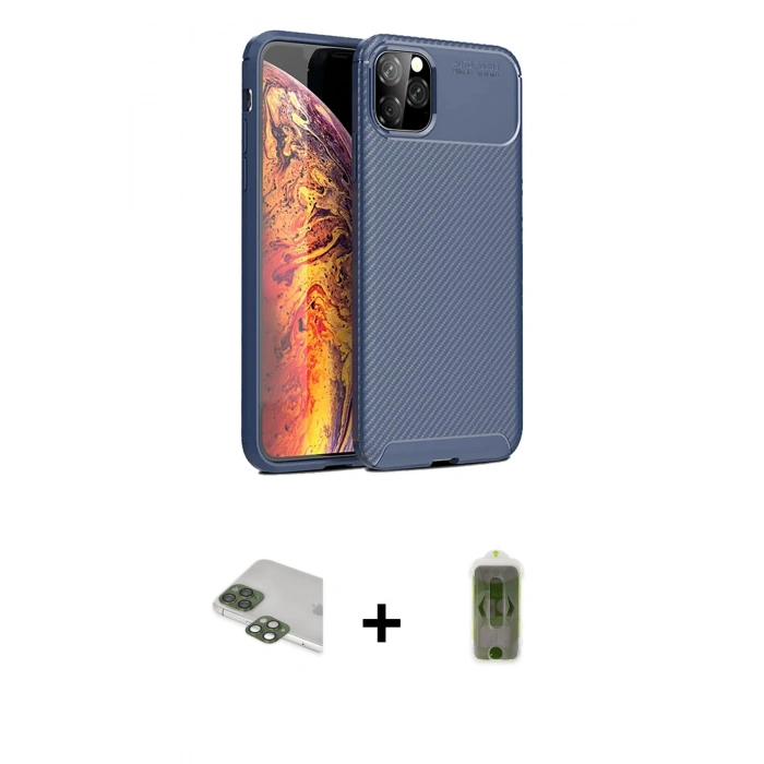 MARSİLYAN™- iPhone 11 Pro Max Kılıf Eksen Form Prime - Siyah Joko Magic 5D Hayalet Cam + Pers Alüminyum Kamera Lens - YL