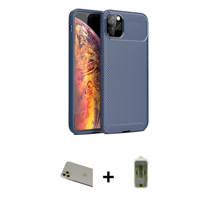 MARSİLYAN™- iPhone 11 Pro Max Kılıf Eksen Form Prime - Siyah Joko Magic 5D Hayalet Cam + Rainbow Kamera Lens Koruma Cam - GD