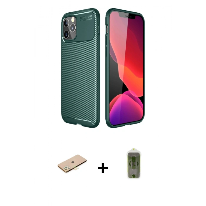 MARSİLYAN™- iPhone 11 Pro Max Kılıf Eksen Form Prime - Siyah Joko Magic 5D Hayalet Cam + Renkli Kamera Lens Koruma Cam - SI