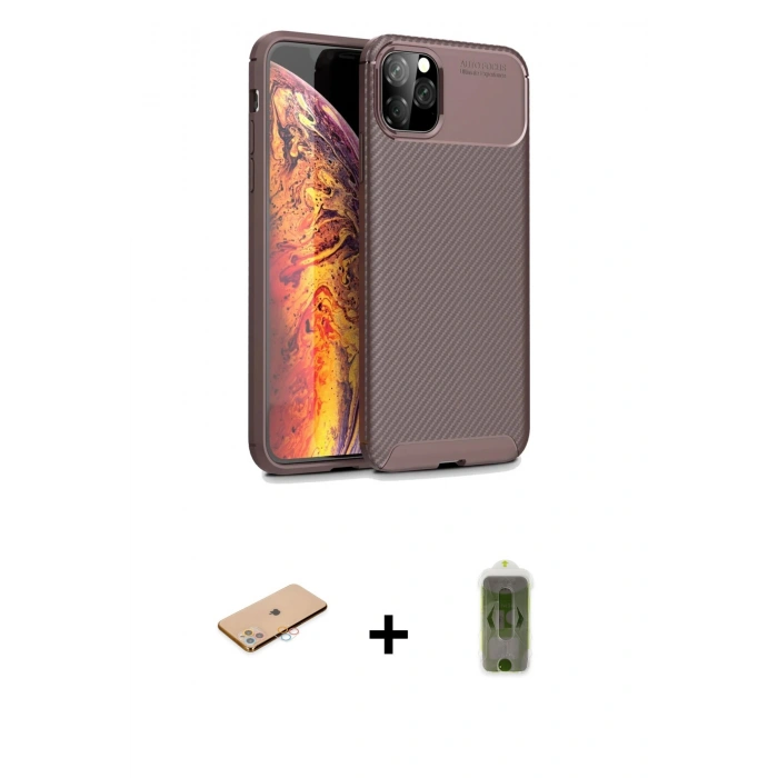MARSİLYAN™- iPhone 11 Pro Max Kılıf Eksen Form Prime - Siyah Joko Magic 5D Hayalet Cam + Renkli Kamera Lens Koruma Cam - PE