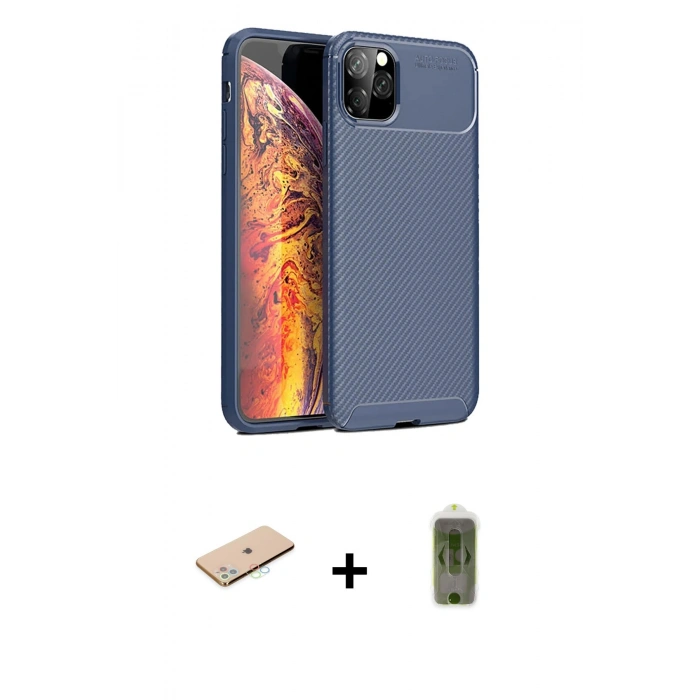 MARSİLYAN™- iPhone 11 Pro Max Kılıf Eksen Form Prime - Siyah Joko Magic 5D Hayalet Cam + Renkli Kamera Lens Koruma Cam - MI
