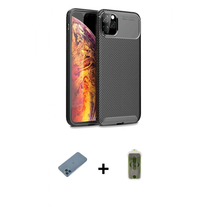 MARSİLYAN™- iPhone 11 Pro Max Kılıf Eksen Form Prime - Siyah Joko Magic 5D Hayalet Cam + Shine Kamera Lens Koruma Cam - MI