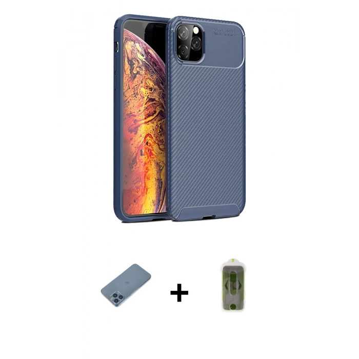 MARSİLYAN™- iPhone 11 Pro Max Kılıf Eksen Form Prime - Siyah Joko Magic 5D Hayalet Cam + Shine Kamera Lens Koruma Cam - MI