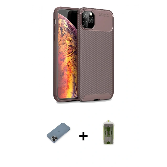 MARSİLYAN™- iPhone 11 Pro Max Kılıf Eksen Form Prime - Siyah Joko Magic 5D Hayalet Cam + Metal Kamera Lens Koruma Cam - SH