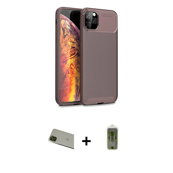 MARSİLYAN™- iPhone 11 Pro Max Kılıf Eksen Form Prime - Siyah Joko Magic 5D Hayalet Cam + Rainbow Kamera Lens Koruma Cam - YL