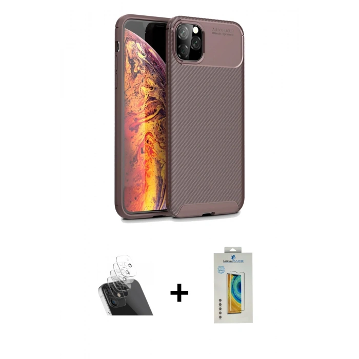 MARSİLYAN™- iPhone 11 Pro Max Kılıf Eksen Form Prime - Siyah Polymer Nano Ekran Koruyucu + Kamera Lens Koruma Cam - SF