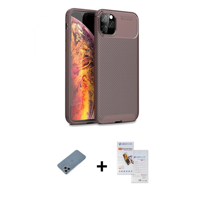 MARSİLYAN™- iPhone 11 Pro Max Kılıf Eksen Form Prime - Siyah Seramik Nano Ekran Koruyucu + Shine Kamera Lens Koruma Cam - SABE