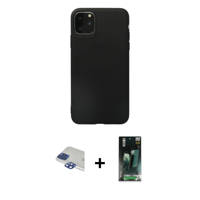 MARSİLYAN™- iPhone 11 Pro Max Kılıf Kozmos Yansıma Özel Seri - Şeffaf 360 Full Body Arka Koruyucu + Lacivert Pers Alüminyum Kamera Lens