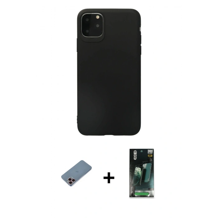 MARSİLYAN™- iPhone 11 Pro Max Kılıf Kozmos Yansıma Özel Seri - Şeffaf 360 Full Body Arka Koruyucu + Shine Kamera Lens Koruma Cam - PE