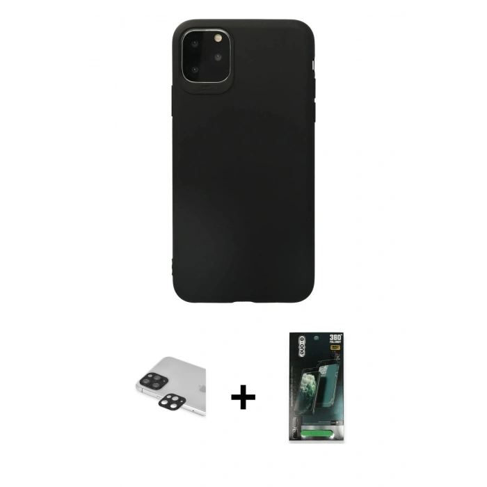 MARSİLYAN™- iPhone 11 Pro Max Kılıf Kozmos Yansıma Özel Seri - Şeffaf 360 Full Body Arka Koruyucu + Siyah Pers Alüminyum Kamera Lens