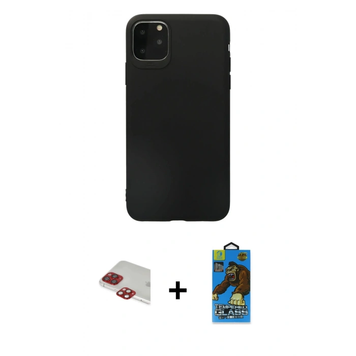 MARSİLYAN™- iPhone 11 Pro Max Kılıf Kozmos Yansıma Özel Seri - Siyah 18D Cam Ekran Koruyucu + Pers Alüminyum Kamera Lens - KI
