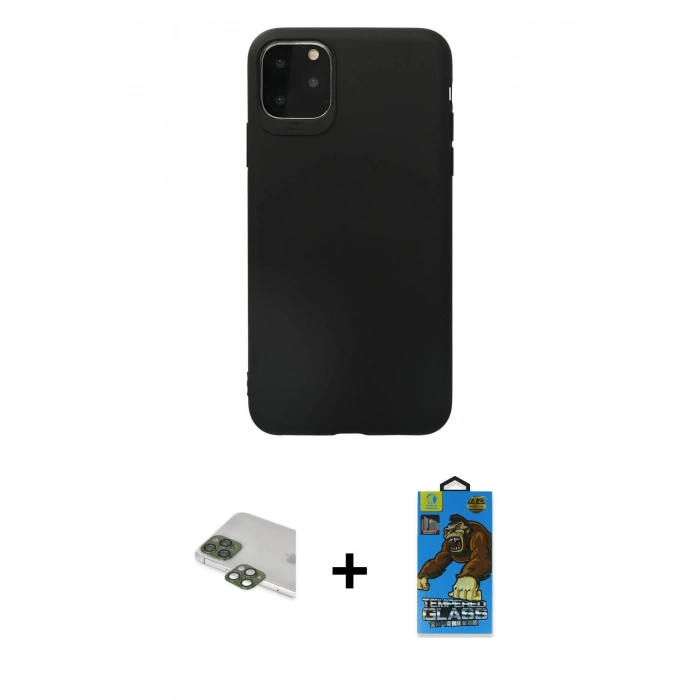 MARSİLYAN™- iPhone 11 Pro Max Kılıf Kozmos Yansıma Özel Seri - Siyah 18D Cam Ekran Koruyucu + Pers Alüminyum Kamera Lens - YL