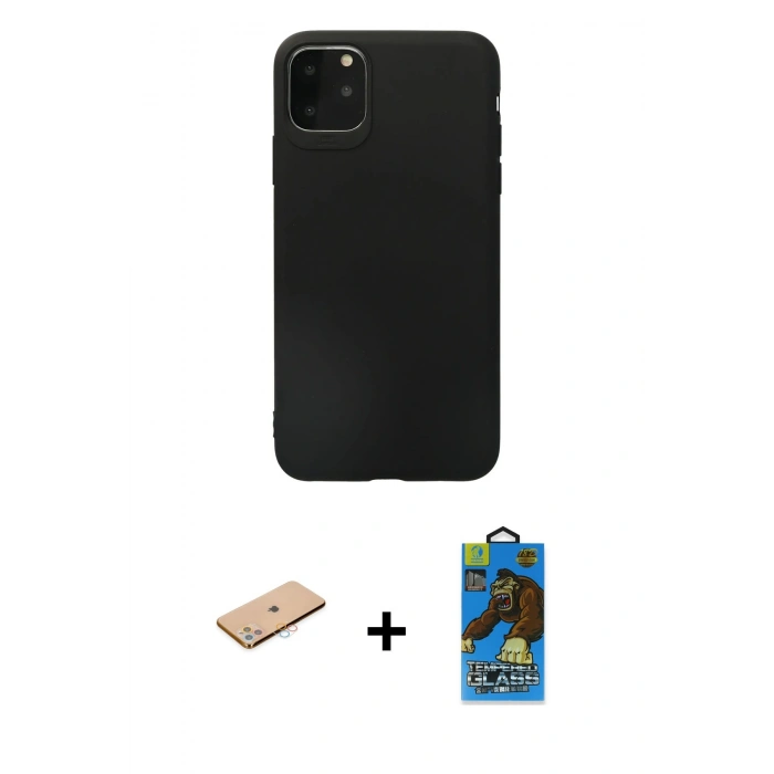 MARSİLYAN™- iPhone 11 Pro Max Kılıf Kozmos Yansıma Özel Seri - Siyah 18D Cam Ekran Koruyucu + Renkli Kamera Lens Koruma Cam - PE