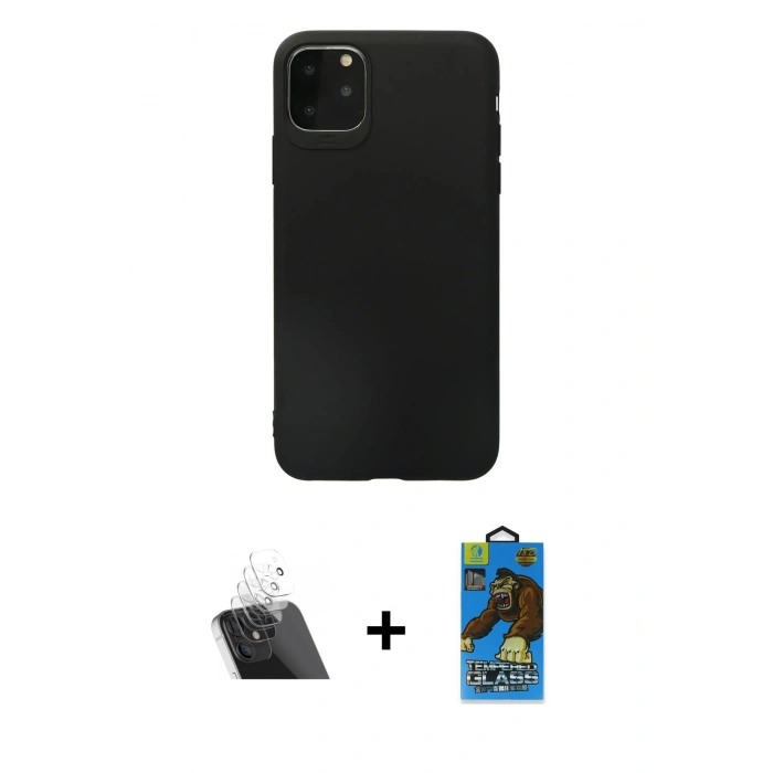 MARSİLYAN™- iPhone 11 Pro Max Kılıf Kozmos Yansıma Özel Seri - Siyah 18D Cam Ekran Koruyucu + Şeffaf Kamera Lens Koruma Cam
