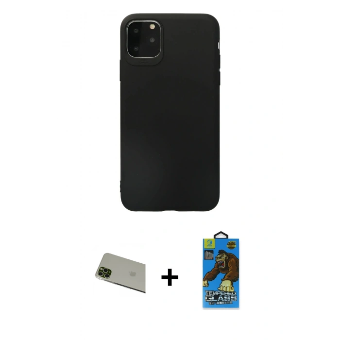 MARSİLYAN™- iPhone 11 Pro Max Kılıf Kozmos Yansıma Özel Seri - Siyah 18D Cam Ekran Koruyucu + Rainbow Kamera Lens Koruma Cam - YL