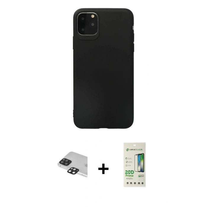 MARSİLYAN™- iPhone 11 Pro Max Kılıf Kozmos Yansıma Özel Seri - Siyah 20D Premium Cam Ekran Koruyucu + Pers Alüminyum Kamera Lens - SH