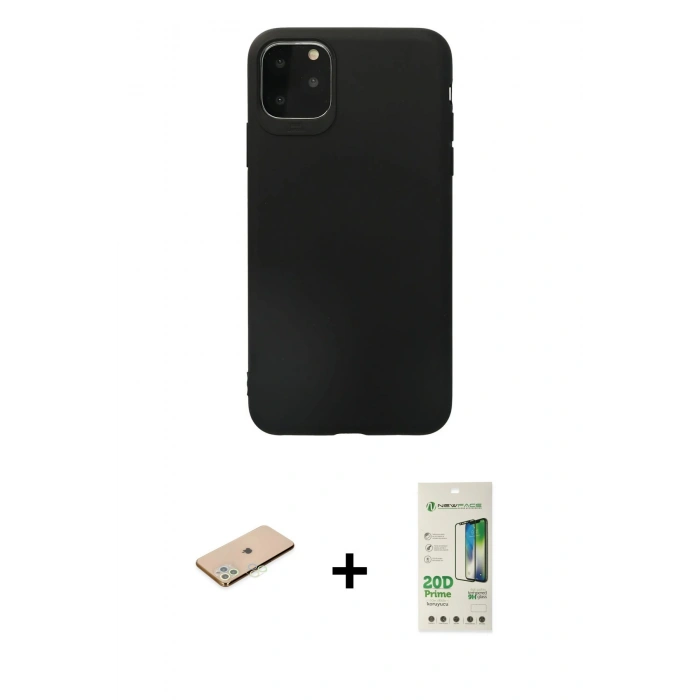 MARSİLYAN™- iPhone 11 Pro Max Kılıf Kozmos Yansıma Özel Seri - Siyah 20D Premium Cam Ekran Koruyucu + Renkli Kamera Lens Koruma Cam - YL