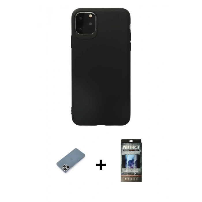 MARSİLYAN™- iPhone 11 Pro Max Kılıf Kozmos Yansıma Özel Seri - Siyah 34D Hayalet Izgaralı Cam + Gümüş Metal Kamera Lens Koruma Cam