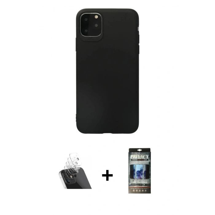 MARSİLYAN™- iPhone 11 Pro Max Kılıf Kozmos Yansıma Özel Seri - Siyah 34D Hayalet Izgaralı Cam + Kamera Lens Koruma Cam - SF