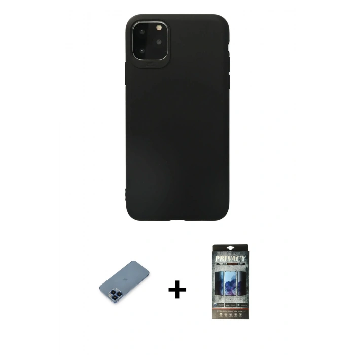 MARSİLYAN™- iPhone 11 Pro Max Kılıf Kozmos Yansıma Özel Seri - Siyah 34D Hayalet Izgaralı Cam + Metal Kamera Lens Koruma Cam - MI