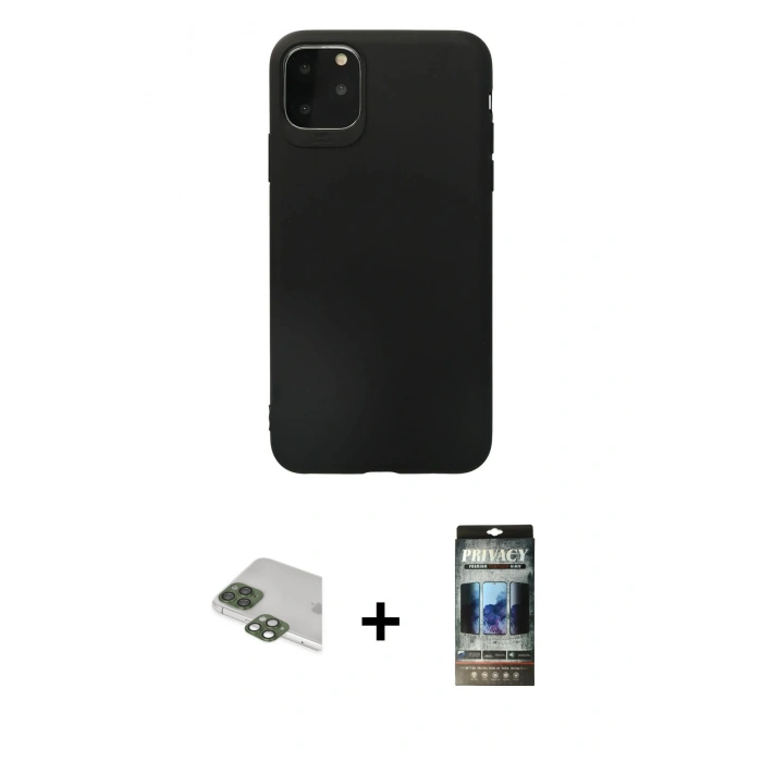 MARSİLYAN™- iPhone 11 Pro Max Kılıf Kozmos Yansıma Özel Seri - Siyah 34D Hayalet Izgaralı Cam + Pers Alüminyum Kamera Lens - YL