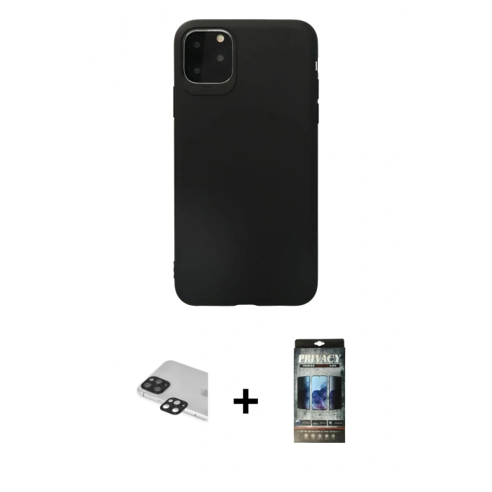 MARSİLYAN™- iPhone 11 Pro Max Kılıf Kozmos Yansıma Özel Seri - Siyah 34D Hayalet Izgaralı Cam + Pers Alüminyum Kamera Lens - SH
