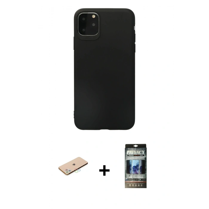 MARSİLYAN™- iPhone 11 Pro Max Kılıf Kozmos Yansıma Özel Seri - Siyah 34D Hayalet Izgaralı Cam + Renkli Kamera Lens Koruma Cam - MI