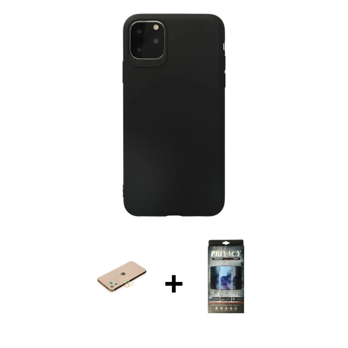 MARSİLYAN™- iPhone 11 Pro Max Kılıf Kozmos Yansıma Özel Seri - Siyah 34D Hayalet Izgaralı Cam + Renkli Kamera Lens Koruma Cam - SI