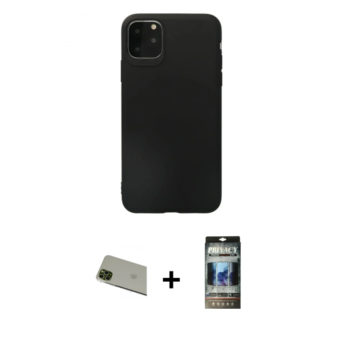 MARSİLYAN™- iPhone 11 Pro Max Kılıf Kozmos Yansıma Özel Seri - Siyah 34D Hayalet Izgaralı Cam + Rainbow Kamera Lens Koruma Cam - YL