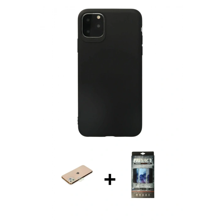 MARSİLYAN™- iPhone 11 Pro Max Kılıf Kozmos Yansıma Özel Seri - Siyah 34D Hayalet Izgaralı Cam + Renkli Kamera Lens Koruma Cam - YL