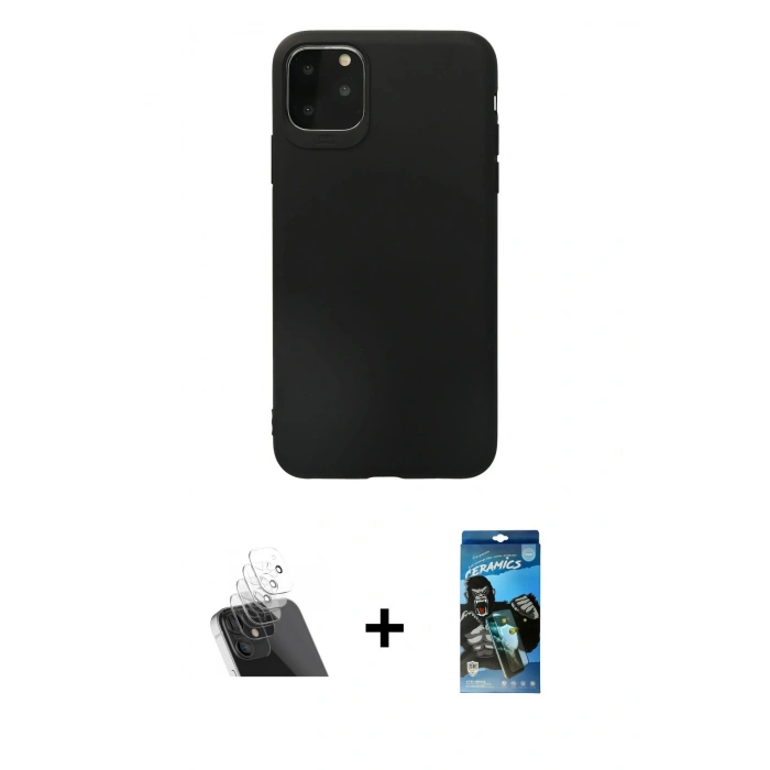 MARSİLYAN™- iPhone 11 Pro Max Kılıf Kozmos Yansıma Özel Seri - Siyah 34D Izgaralı Cam + Kamera Lens Koruma Cam - SF