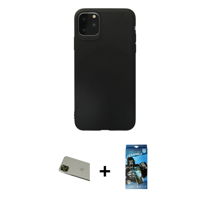MARSİLYAN™- iPhone 11 Pro Max Kılıf Kozmos Yansıma Özel Seri - Siyah 34D Izgaralı Cam + Rainbow Kamera Lens Koruma Cam - YL