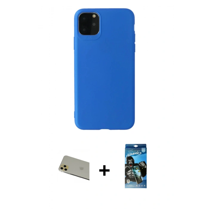 MARSİLYAN™- iPhone 11 Pro Max Kılıf Kozmos Yansıma Özel Seri - Siyah 34D Izgaralı Cam + Rainbow Kamera Lens Koruma Cam - GD