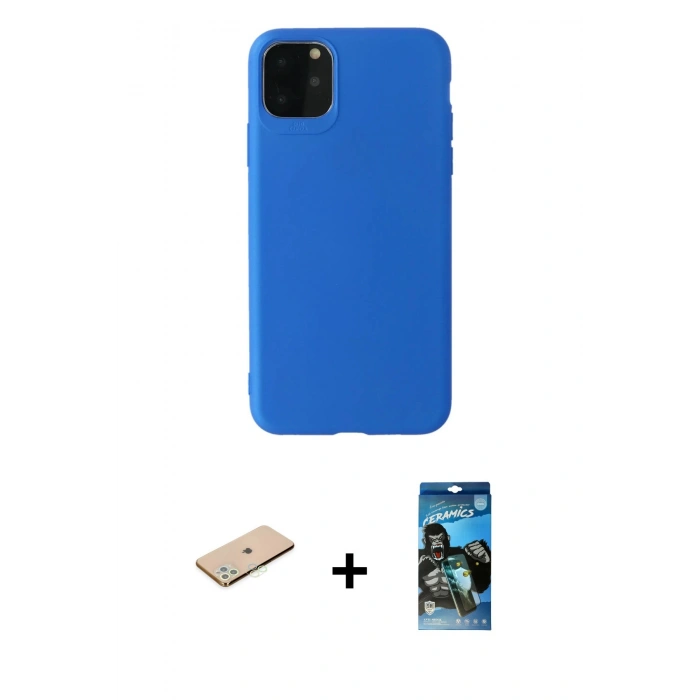 MARSİLYAN™- iPhone 11 Pro Max Kılıf Kozmos Yansıma Özel Seri - Siyah 34D Izgaralı Cam + Renkli Kamera Lens Koruma Cam - YL