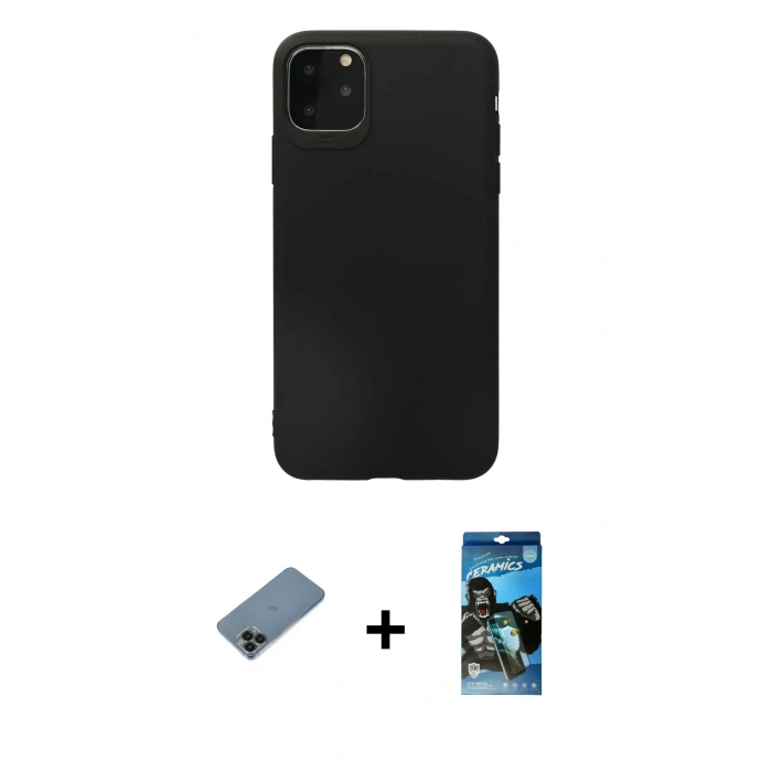 MARSİLYAN™- iPhone 11 Pro Max Kılıf Kozmos Yansıma Özel Seri - Siyah 34D Izgaralı Cam + Shine Kamera Lens Koruma Cam - SH